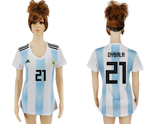 Women's Argentina #21 Dybala Home Soccer Country Jersey - Click Image to Close